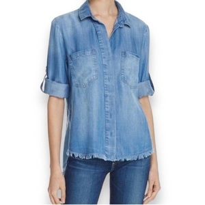 Cloth & Stone chambray frayed hem button down shirt
